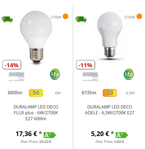 LED-Leuchtmittel vergleichen mit dem LQF