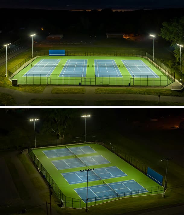 Lichtplanung für die Tennisplatzbeleuchtung: 3D Modell